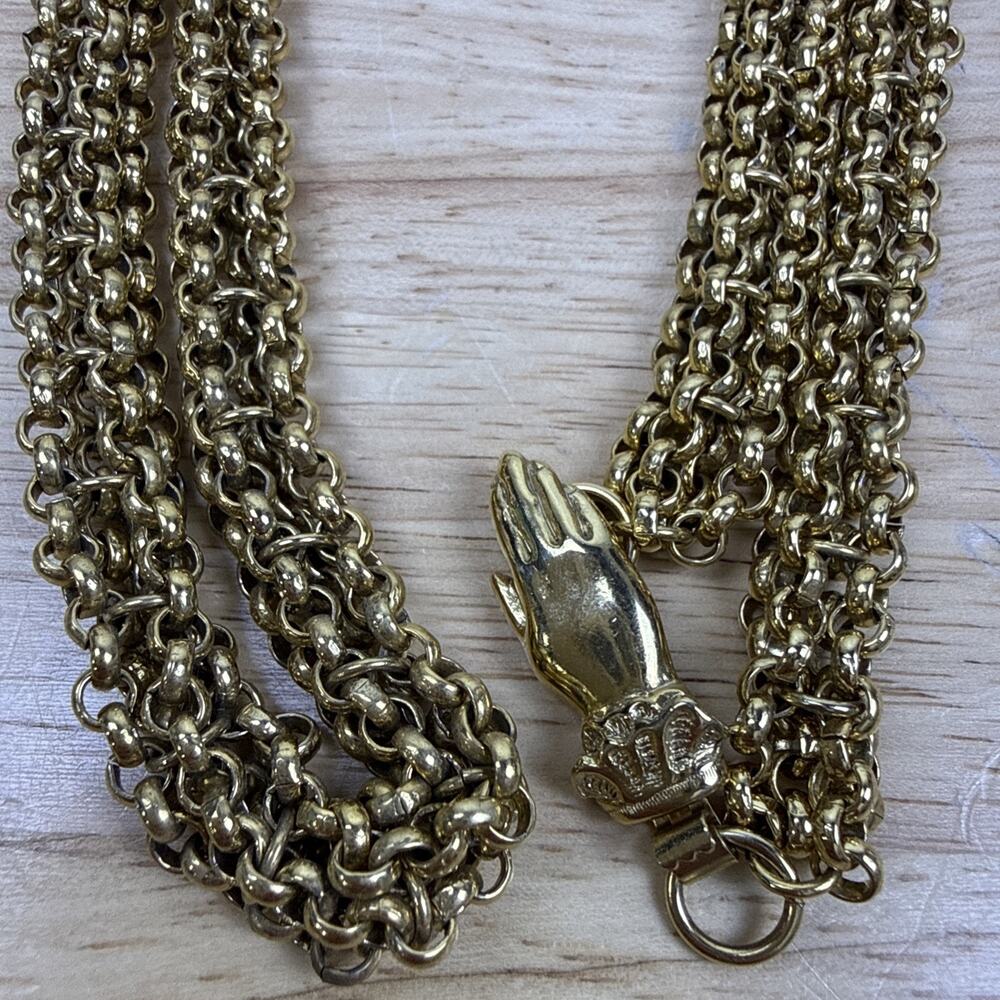 Vintage Figural Hand Clasp Rolo Chain Necklace Chunky Statement Piece 31” RARE - Picture 2 of 9